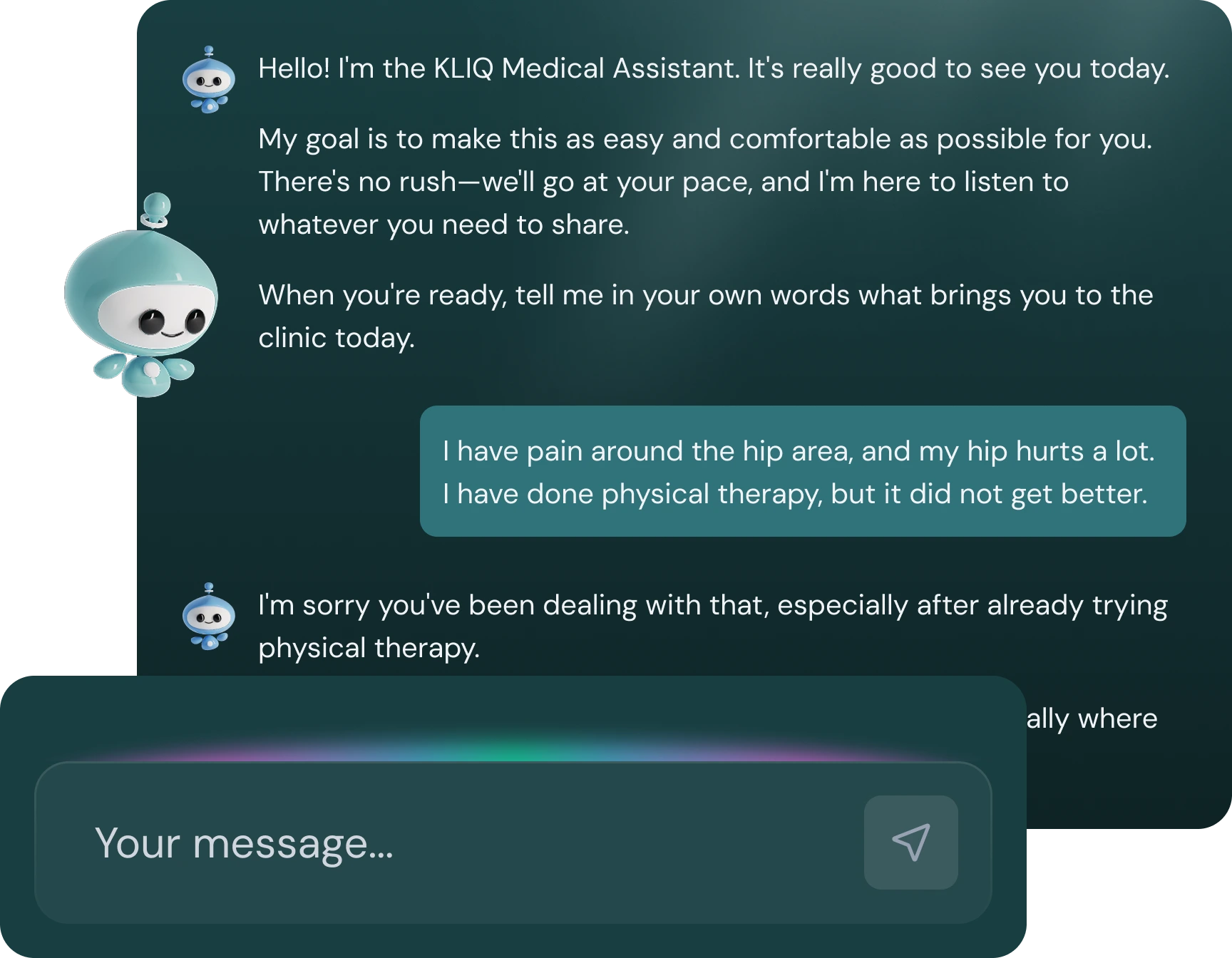 Patient discusses their issues with KLIQ AI Chatbot